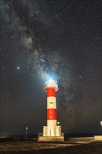 Fuencaliente lighthouse with the milky way on the route of the volcanoes south of the island of La Palma