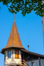 Medieval Tower in City of Thun in a Sunny Day with Clear Blue Sky in Thun