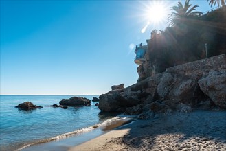 The sea in the small coves on Calahonda beach in the town of Nerja