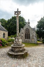 Sculpture next to the church of the medieval village of Locronan