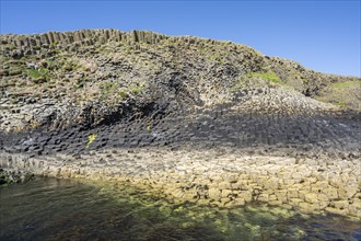 Bizzarely formed polygonal columnar basalt on the uninhabited rocky island of Staffa
