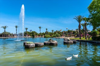 Beautiful lake in the center of the city in the Parque de las Naciones in the town of Torrevieja