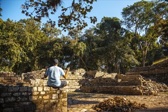 A young man enjoying the temples of Copan Ruinas