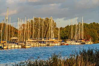 Sailing yachts in a marina on the river Ryck