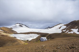 Beautiful glacier in summer at the highest point of the 4-day trek from Landmannalaugar. Iceland