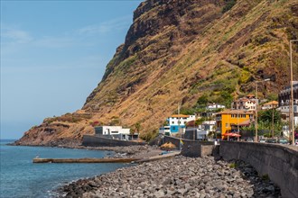 Beautiful stone beach in Paul do Mar in summer in the east of Madeira. Portugal
