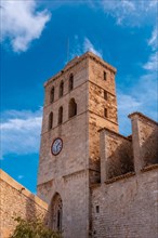 The beautiful cathedral of Santa Maria from the wall of the medieval castle of Ibiza
