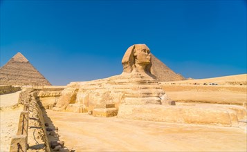 The Great Sphinx of Giza and in the background the Pyramids of Giza