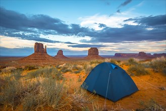 Dark blue tent at The View Campground in Monument Valley itself. Utah