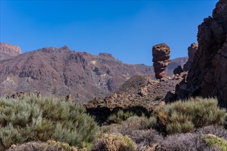 Roque Cinchado seen from behind in the natural area of Mount Teide in Tenerife