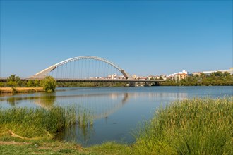 Guadiana river in the city of Merida and the Lusitania bridge