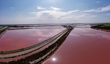 Aerial view of the salt pans of Aigues Mortes