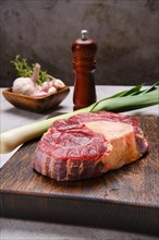 Raw juicy beef shank cross-cut. Ossobuco beef steak
