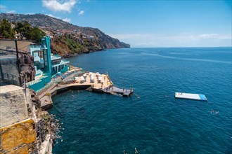 View of the artificial beach from the Forte de Sao Tiago in Funchal. Madeira