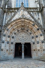 Entrance to the Saint Corentin cathedral in the medieval village of Quimper in the Finisterre department. French Brittany