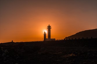 Silhouette of the Fuencaliente Lighthouse at sunset