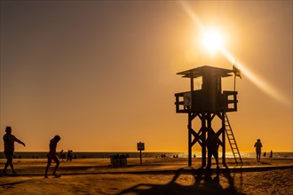Lifeguard post on the beach at sunset in Los Bateles de Conil de la Frontera