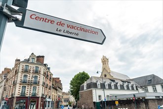 Vaccination center sign in Rennes city of France