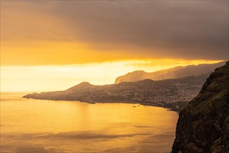 Cristo Rei viewpoint at sunset in Funchal in summer