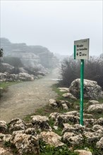 Fog at the beginning of the trail in El Torcal de Antequera