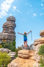 Trekking in the Torcal de Antequera on the green and yellow trail enjoying freedom