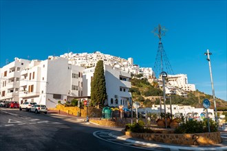 Mojacar town of white houses on the top of the mountain. Costa Blanca in the Mediterranean Sea