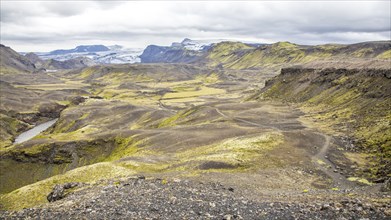 Beautiful panoramic view of the Landmannalaugar valley on the trek. Iceland