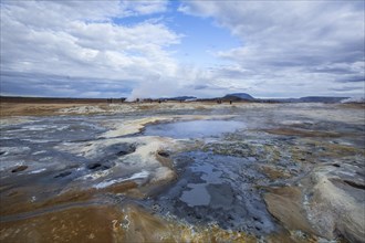 Detail of pools of boiling water and sulfur in the park of Myvatn. Iceland