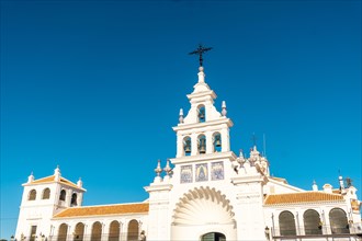 Detail of the white facade of the Iglesia del Rocio Sanctuary of El Rocio. Huelva. Andalusian