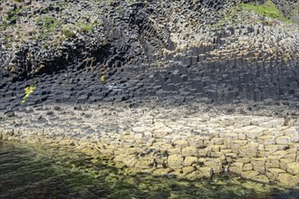 Bizzarely formed polygonal columnar basalt on the uninhabited rocky island of Staffa