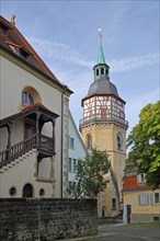 Historic baroque town tower built in 1614 and landmark
