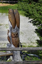 Owls carved from a tree trunk at Alpe Wenger-Egg near Wengen in Allgaeu