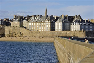 View over the walled city Saint-Malo from mole