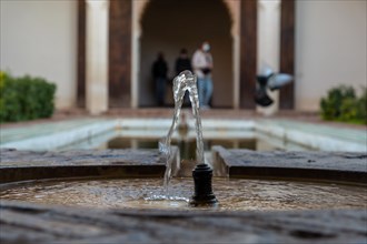 Beautiful courtyard with water fountains inside the Alcazaba in the city of Malaga