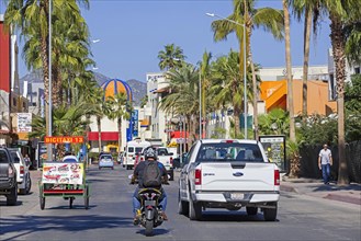 Streetscene in main street of the city Cabo San Lucas on the peninsula of Baja California Sur