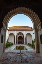 Patio with water fountains inside the Alcazaba in the city of Malaga