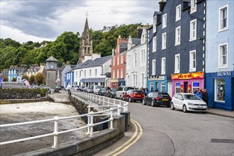 Main Street with colourful row of shops in the harbour town of Tobermory