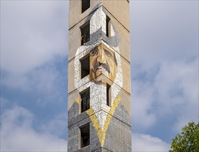 Portrait of emir Sheikh Tamim bin Hamad by Dimitrije Bugarski on the training tower in the courtyard of the Doha Fire Station
