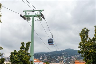 Funchal cable car cabin going up the mountain from the beach