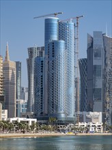 Skyline of West Bay with Corniche Park Towers aka QIMC Tower