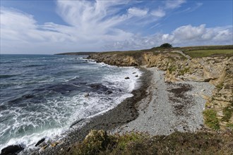 The rocky Atlantic coast at Pointe de Castel at the tip of Cap Sizun near Cleden-Cap-Sizun. Brittany