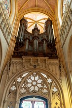 Organ inside the Saint Corentin Cathedral in the medieval town of Quimper in the Finisterre department. French Brittany
