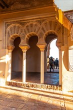 Beautiful windows inside the Alcazaba in the city of Malaga