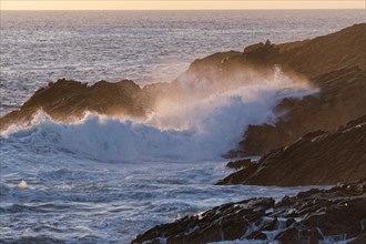 Evening atmosphere on the Cote Sauvage. The Wild Coast is a rocky coast in the west of the Quiberon peninsula in Brittany. Cores
