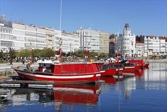 Harbour and promenade in the historic city centre of La Coruna