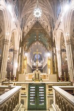 Stained glass window in St. Patrick's Cathedral is a decorated neo-Gothic Catholic