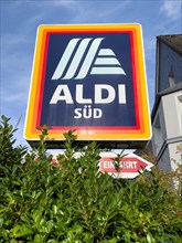 Logo of retail chain retailer grocery chain supermarket discounter Albrecht with lettering Aldi Sued