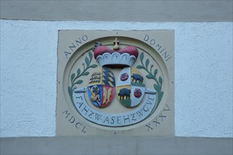 Coat of arms of the Wuerttemberg Count Eberstein with Roman date 1685 at the castle