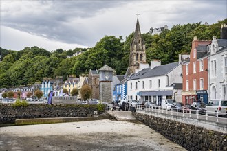 Main Street with colourful row of shops in the harbour town of Tobermory
