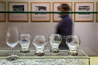 Drinking glasses in the museum of the brand of mineral water Spa Monopole in Spa